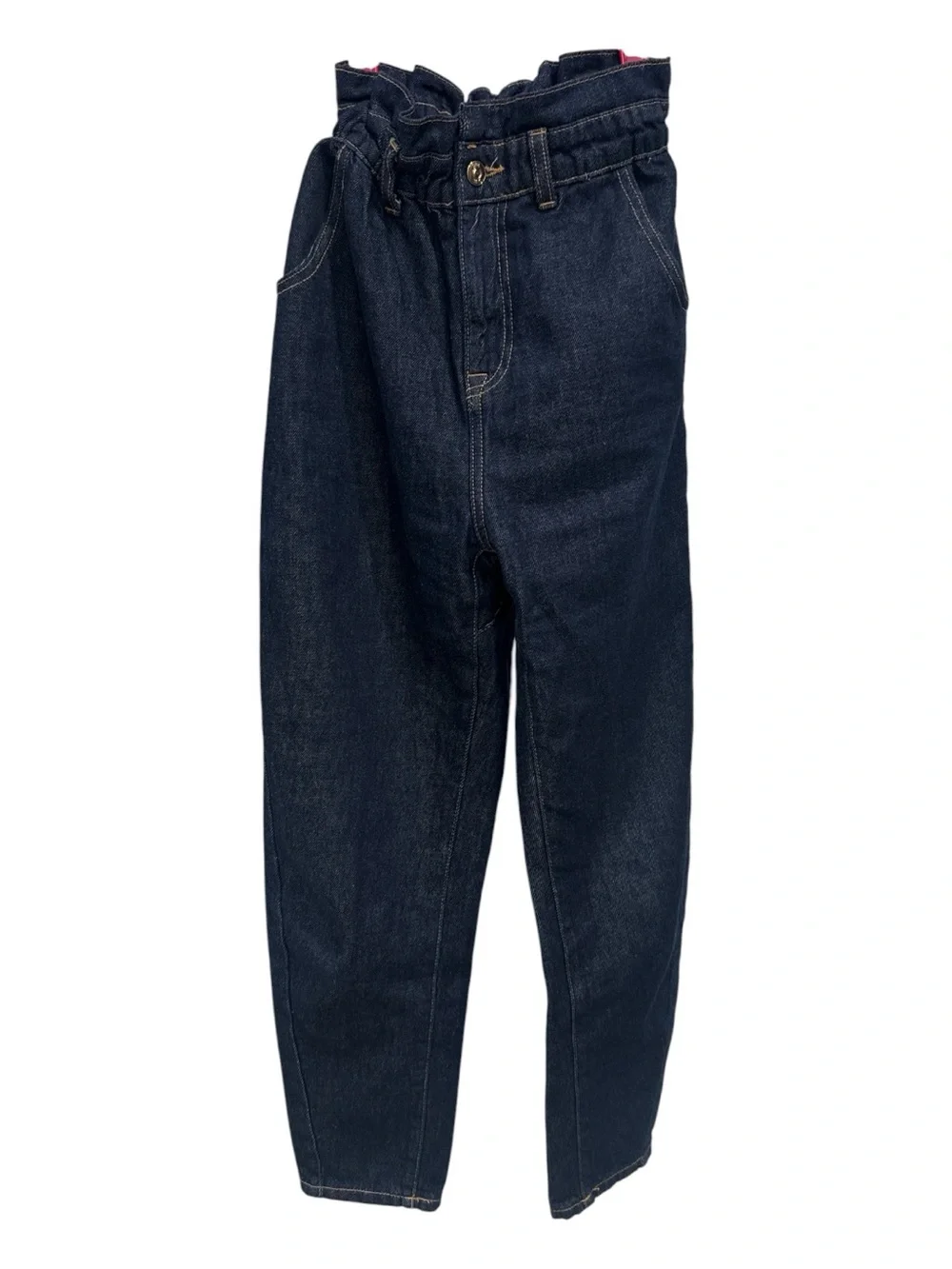 ZARA High Rise Baggy Paperbag Tapered Jeans Dark Blue Size 0